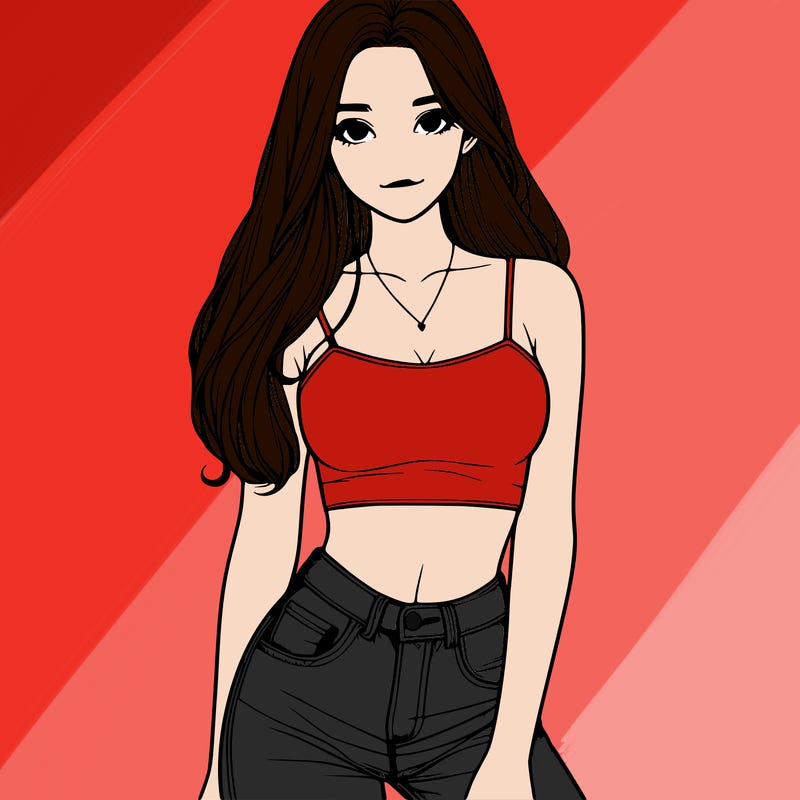 realistic girl wearing a crop top and jeans