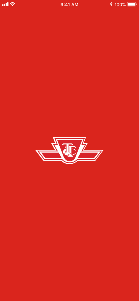 赤色の背景にTTCロゴが表示されたWheel Transアプリのスプラッシュスクリーン