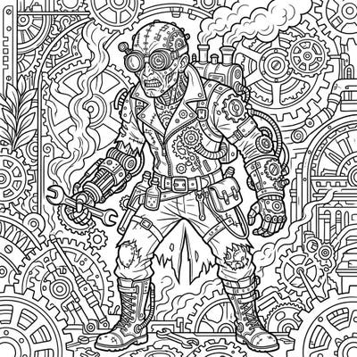 Enter a world where Victorian elegance meets a thrilling apocalyptic twist with our Steampunk Infected Human coloring page. This intricate design promises a uniquely engaging experience for those who love a dash of danger with their gears.