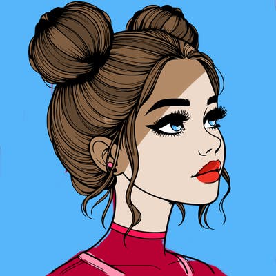realistic girl with buns on the top of her head