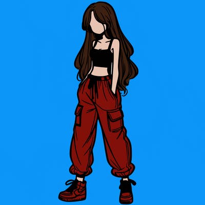 girl in baggy pants crop top and long hair