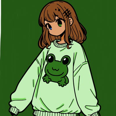 girl wearing frogging sweatshirt