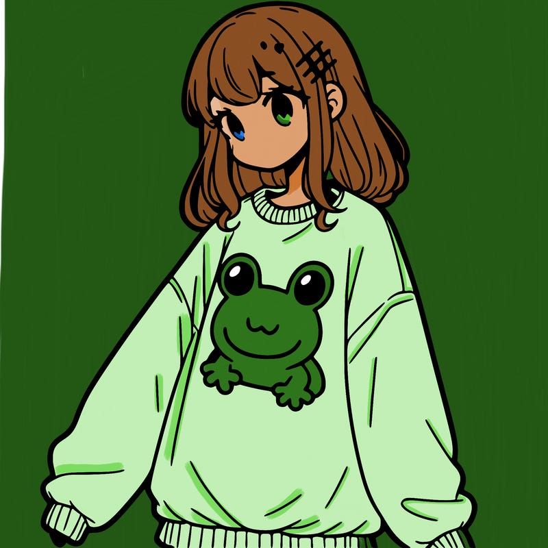 girl wearing frogging sweatshirt