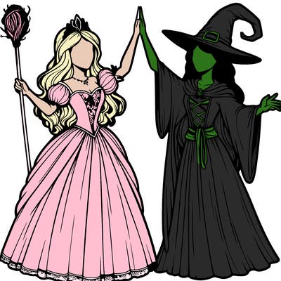 detailed realistic split of a princess and a witch