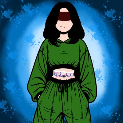 realistic girl faceless with baggy pants and a crop top