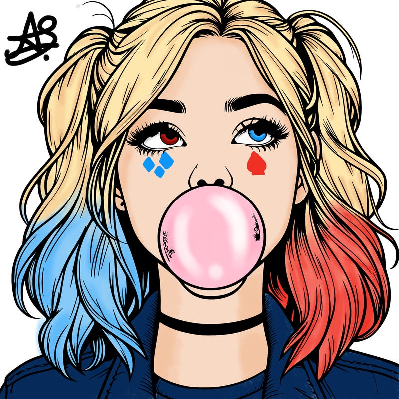 realististic girl blowing bubble -gum