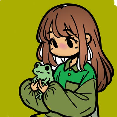 girl with long hair and a oversized shirt. and she is holding a frog