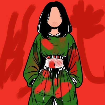 realistic girl faceless with baggy pants and a crop top