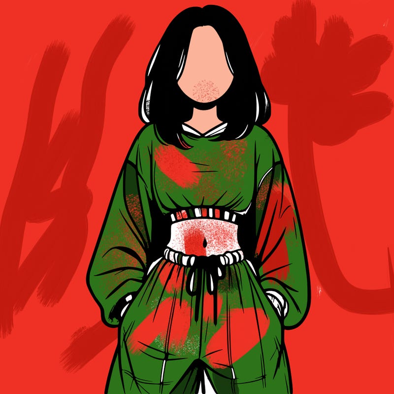 realistic girl faceless with baggy pants and a crop top