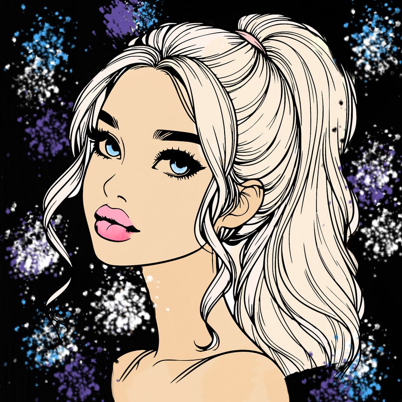 realistic girl with a ponytail on her hair and lips