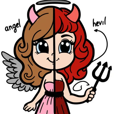 angel devil half drawing