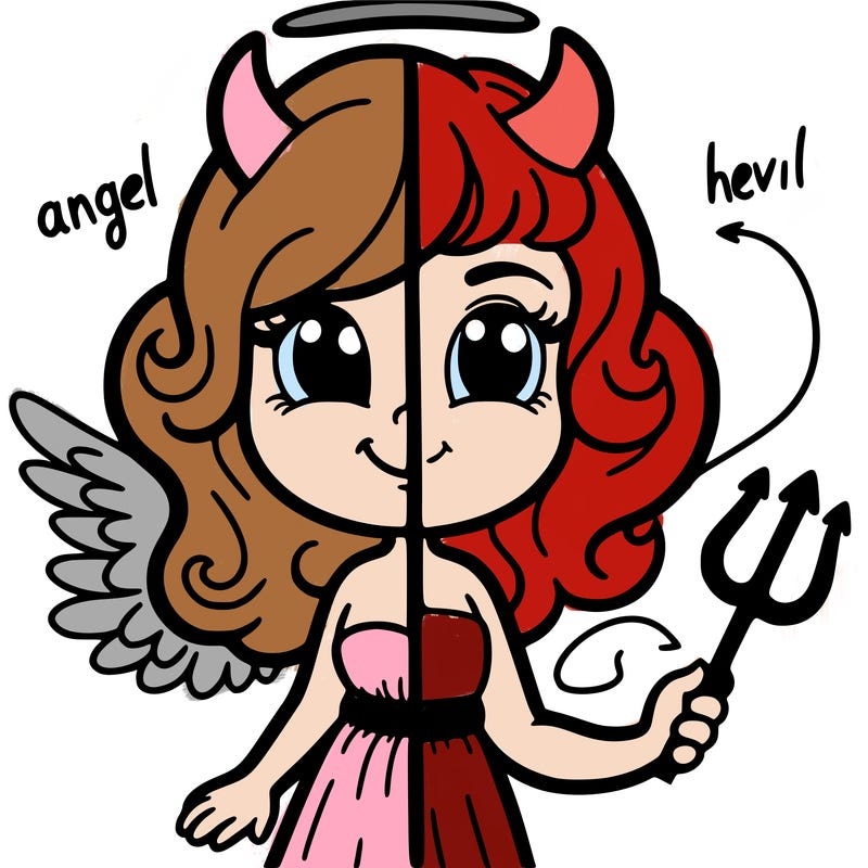 angel devil half drawing
