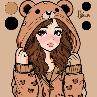 realistic girl in a animal pjs hoodie