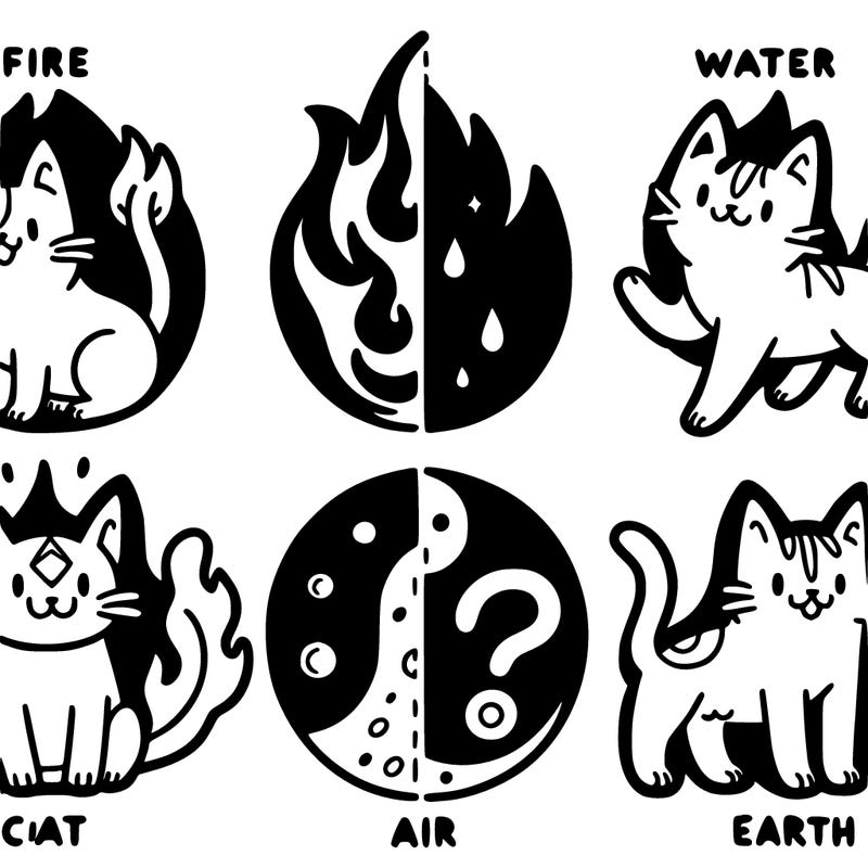 1 fire cat, 1 water cat, 1 air cat, 1 earth cat, split