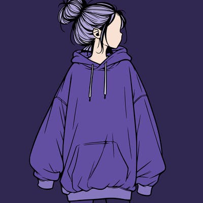 realistic girl with a oversized sweatshirt on and a bun