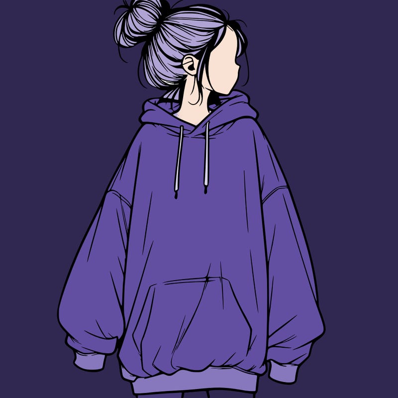 realistic girl with a oversized sweatshirt on and a bun