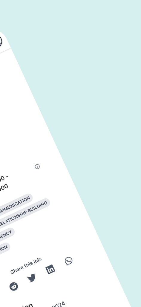 Customer Service Remote Jobs - Nahaufnahme einer Seite mit Details zu einer Remote-Stellenanzeige, die Skill-Tags und Social-Media-Freigabeoptionen zeigt