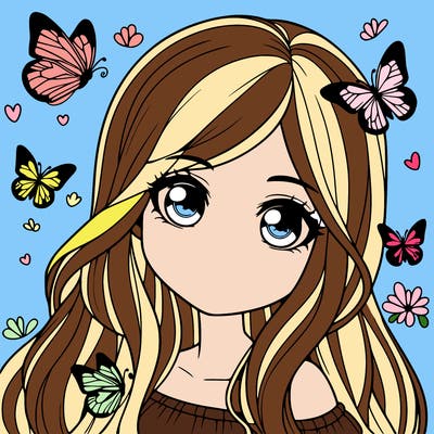 realistic girl with butterflies around her