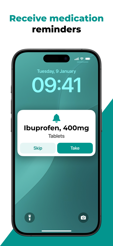Notification de rappel de médicament sur l'écran de verrouillage de l'iPhone pour l'ibuprofène