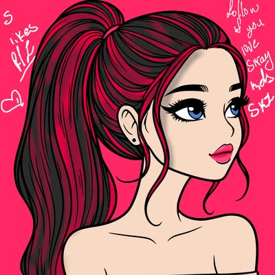 a beautiful and realistic girl with a high pony tail