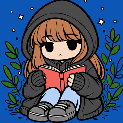 girl in oversized hoodie reading a book