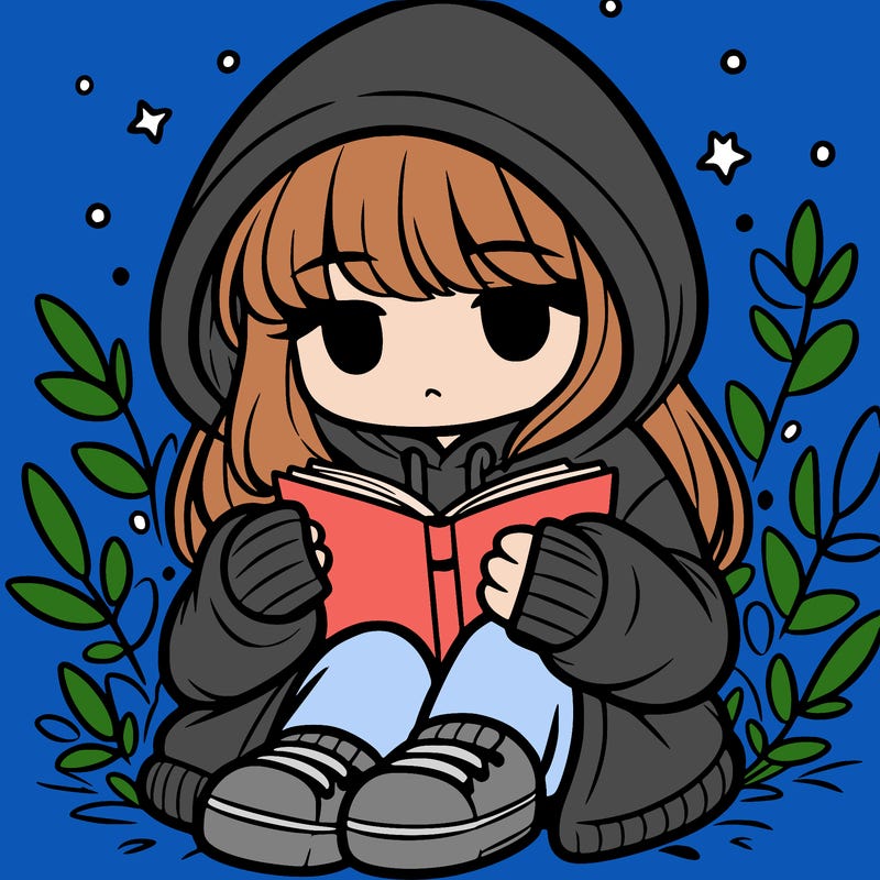 girl in oversized hoodie reading a book