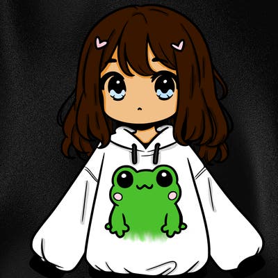 girl wearing frogging sweatshirt