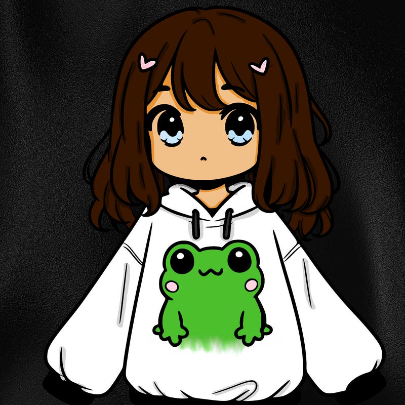 girl wearing frogging sweatshirt