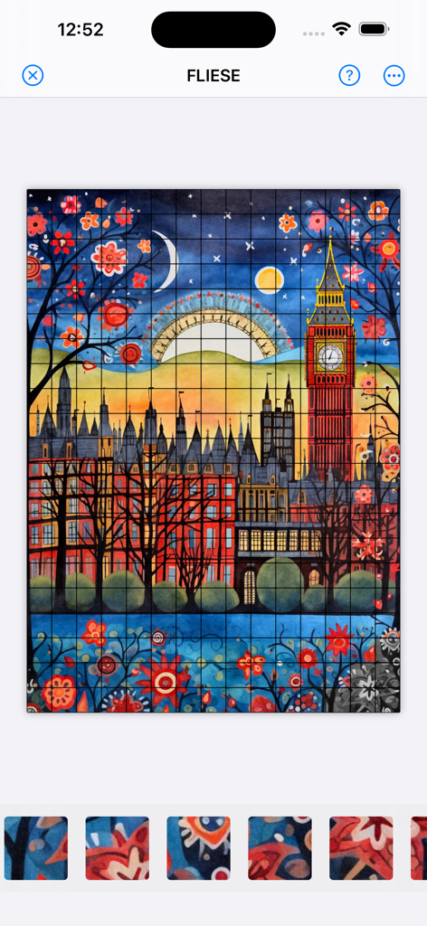 Fliese Puzzles: Tile Matching - Un puzle de azulejos dibujado a mano que muestra el Big Ben y una escena de Londres a la luz de la luna
