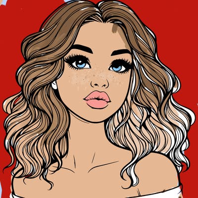 realistic girl with wavy hair and lips