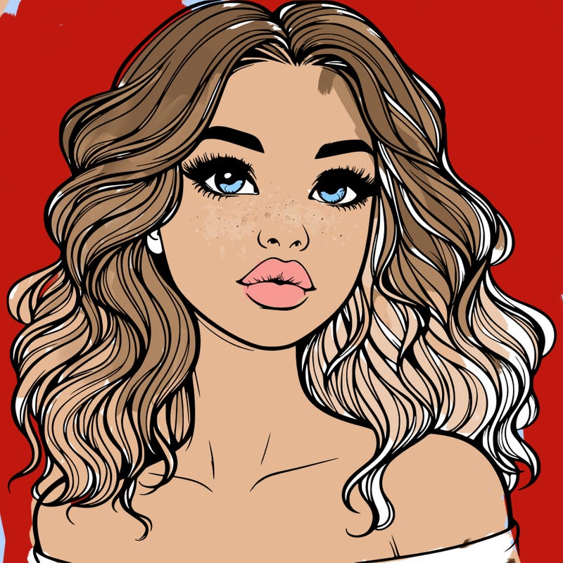 realistic girl with wavy hair and lips
