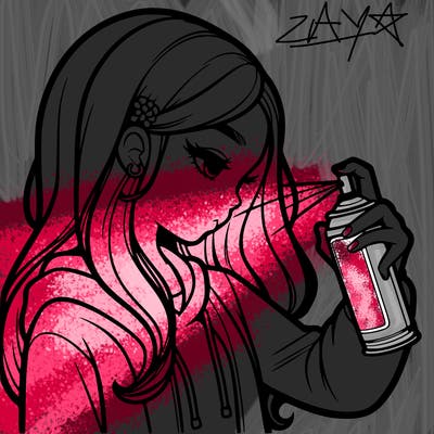 a realistic girl spray painting