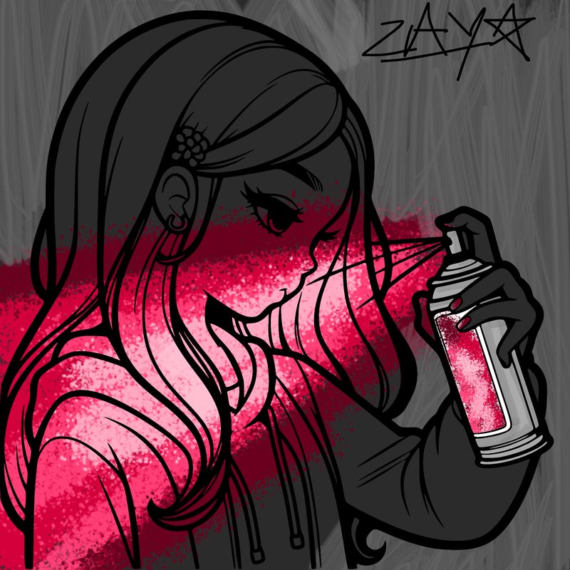 a realistic girl spray painting