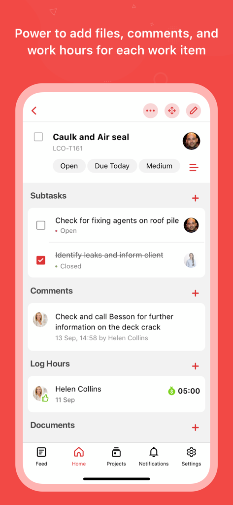 Zoho Projects Work Management - Zoho Projects mobile app displaying task details subtasks and logged hours