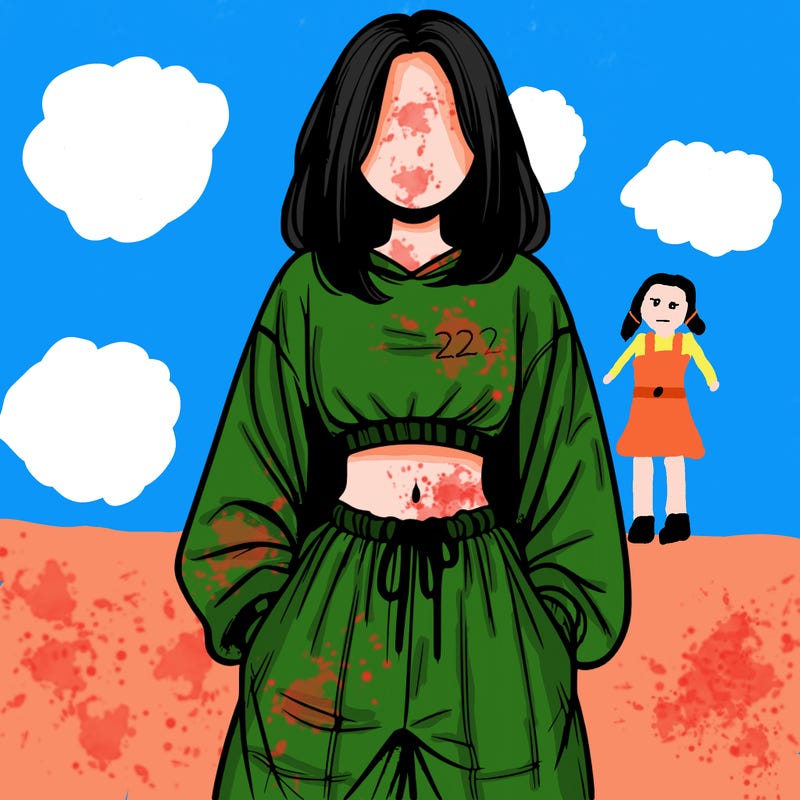 realistic girl faceless with baggy pants and a crop top