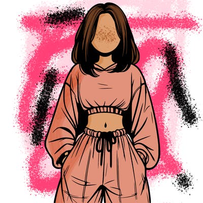 realistic girl faceless with baggy pants and a crop top