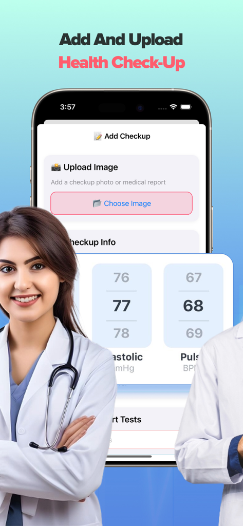 Heart Health Checkups - Interface to upload medical reports and log heart health vitals like blood pressure and pulse.