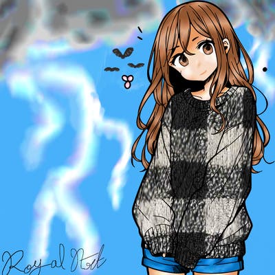 manga teen girl  in a sweater and baggy pants