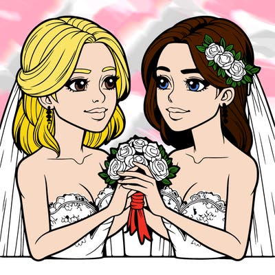 two realistic  women marrying each other
