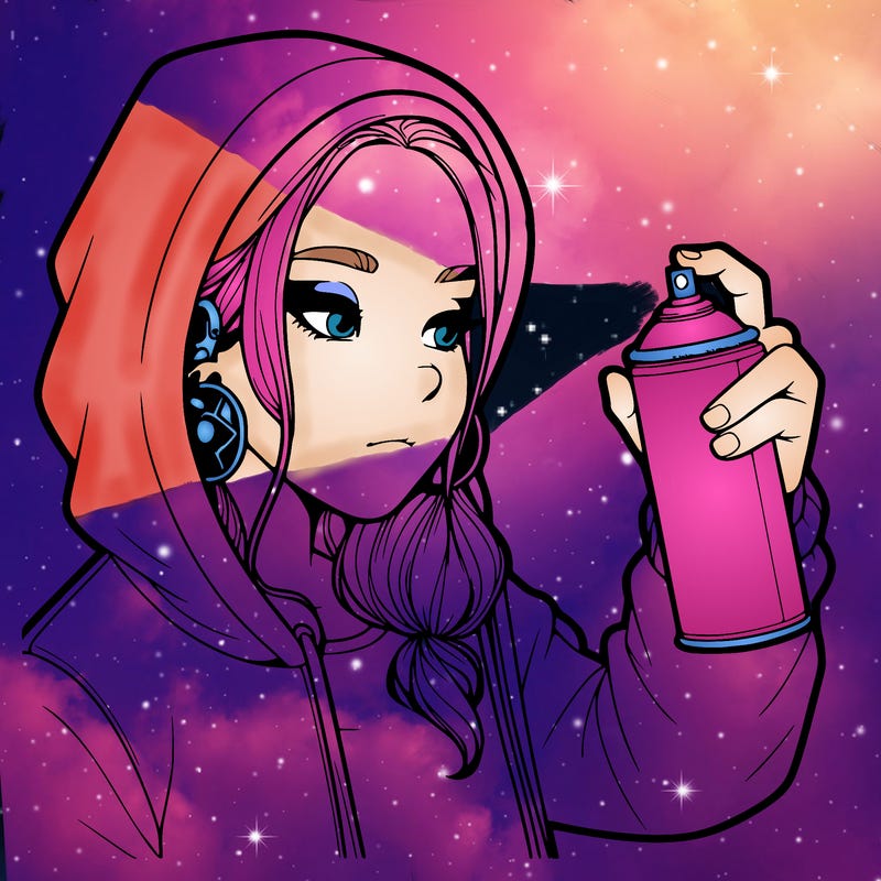 a realistic girl, spray painting
