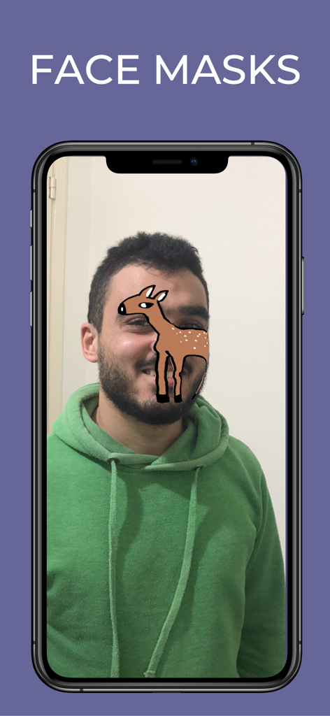 GOGH: Animated Drawings - A hand-drawn deer illustration used as a face mask on a photo within the GOGH app
