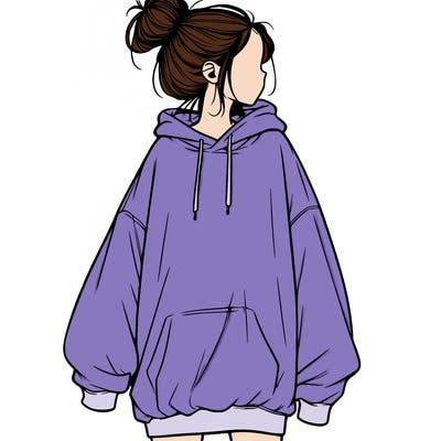 realistic girl with a oversized sweatshirt on and a bun