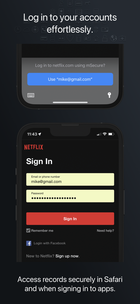 mSecure password manager autofill feature for effortless and secure login on mobile apps