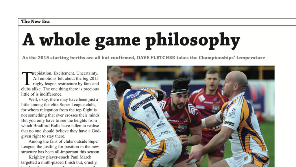 Forty-20 - A digital magazine article titled A whole game philosophy featuring rugby league players in action from the Forty-20 app.