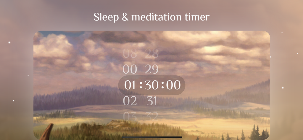 Flowing 2 sleep and meditation timer interface with nature background