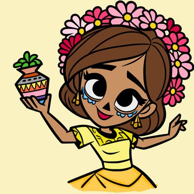 a disney style day of the dead woman.