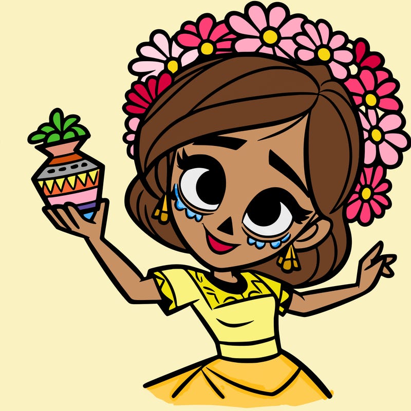 a disney style day of the dead woman.