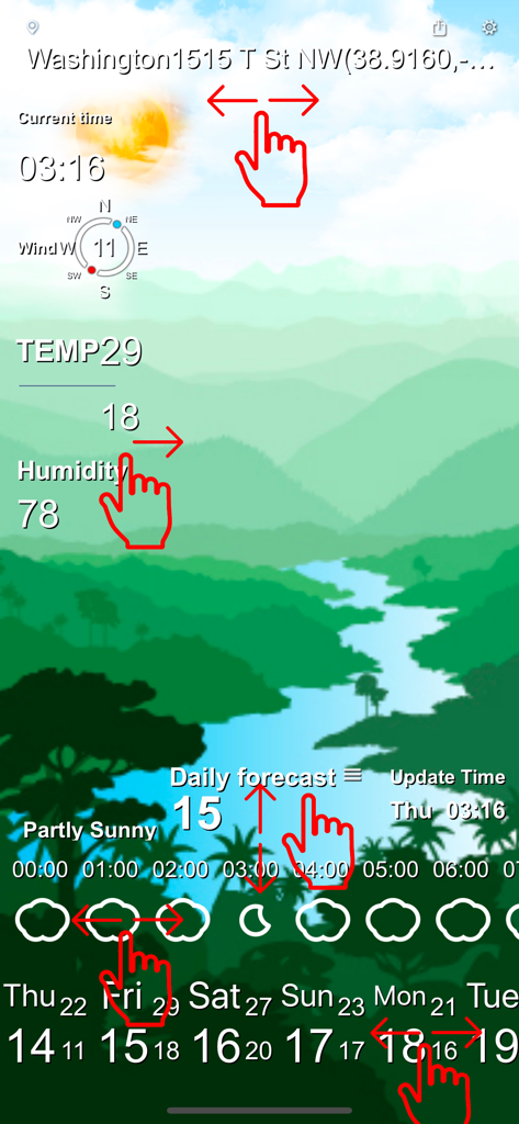 Radar Weather - Rain Forecast - Radar Weather app screen showing daily forecast and interactive weather data with a scenic background