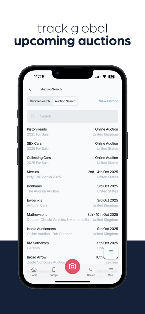 drivve | Collector Car Values - 모바일 앱 화면으로 전 세계 클래식카 경매 검색