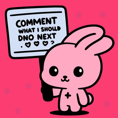 cute bunny holding a sogn saying comment what i should do next